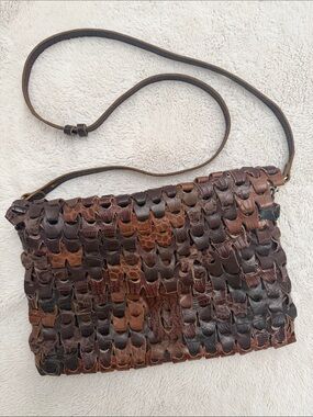 Jesslyn Blake | Woven Multi-Tone Brown Leather Crossbody Bag